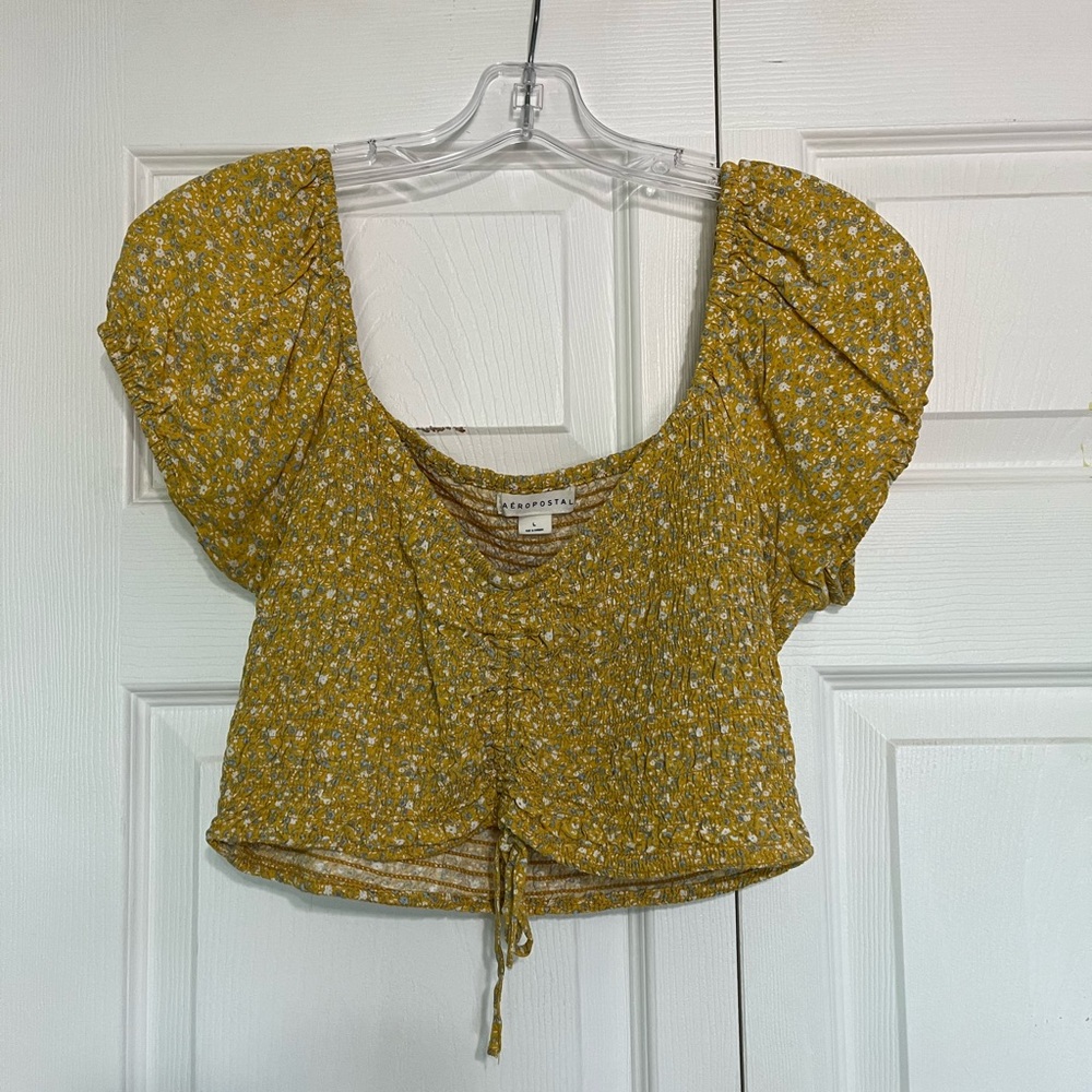 Yellow Floral Cinch Top